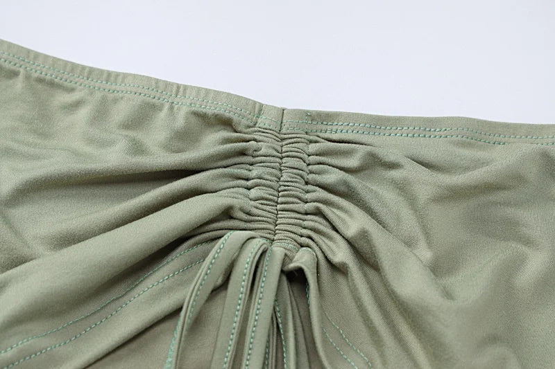 Sexy Two Piece Set Women Outfit Green Strapless Full Sleeve Crop Top And Mini Skirt Matching Sets Female Dress Set