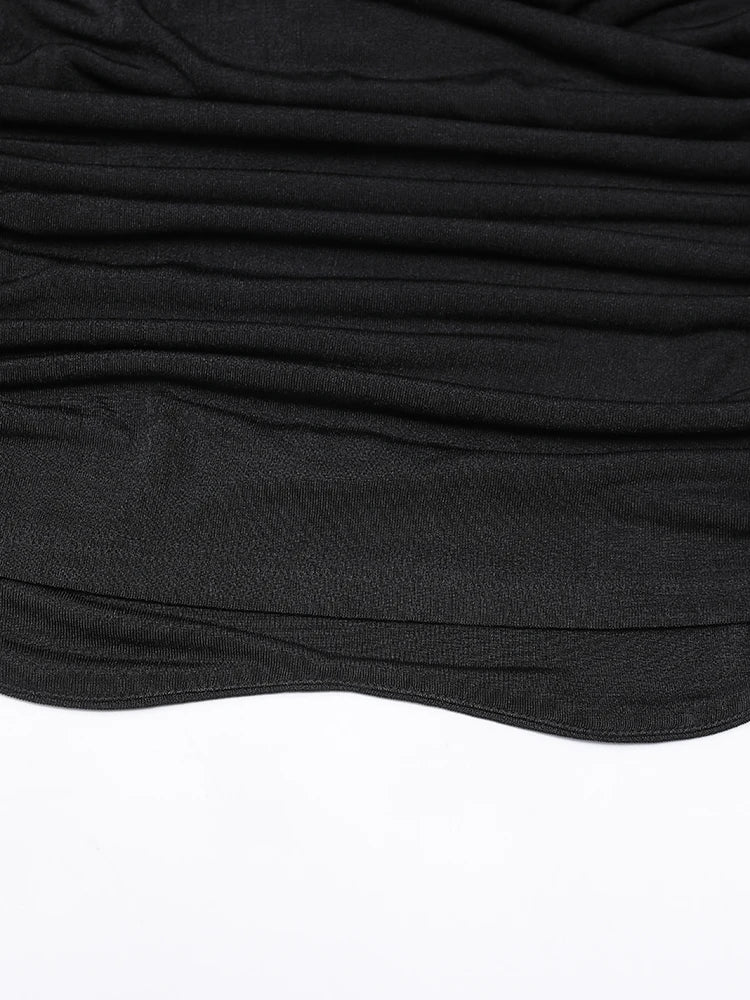 Women Black Cross Irregular Pleated Elegant T-shirt New Round Neck Sleeveless Fashion Tide Spring Summer 2025 CPDB102