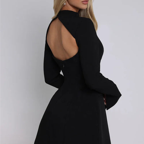 Load image into Gallery viewer, Long Sleeve Backless Sexy Mini Dress For Women Autumn Winter New O Neck High Waist A-line Club Party Sexy Dress Elegant
