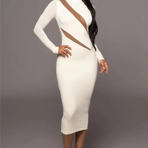 Load image into Gallery viewer, Elegant Long Sleeve Bodycon Sexy Maxi Dress For Women Autumn Winter Fashion Half High Collar Club Party Sexy Long Dress
