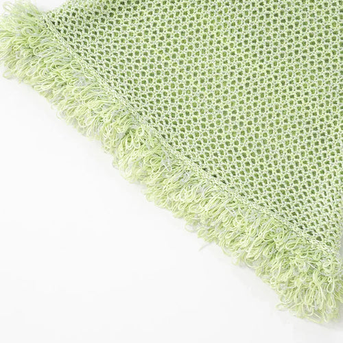 Load image into Gallery viewer, Spaghetti Strap Tassel Knit Mini Dress Women Summer New Hollow Out See Through Backless Beach Holiday Club Dress
