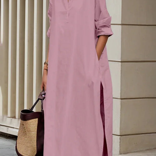 Load image into Gallery viewer, Fall Spring Women&#39;s Maxi Shirt Dress Solid Color Lapel Loose Split Casual Robe Dresses for Women Office Daily Simple
