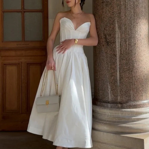 Load image into Gallery viewer, Summer Midi Elegant Strapless Dress Sexy White Weddding Guest Party Dresses Formal Event Fashion Women's Clothing
