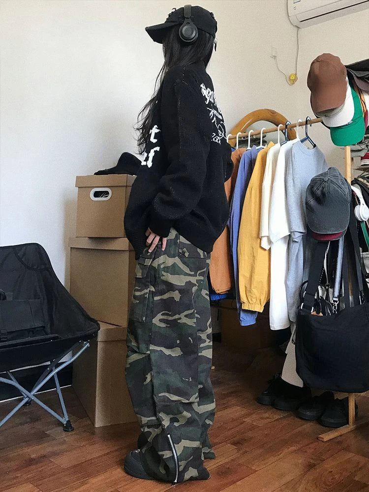 2025 Y2k Aesthetic Jacquard Cardigans Autumn Winter Oversized Streetwear Tops New Grunge Casual Double Zippers Knitted Sweaters