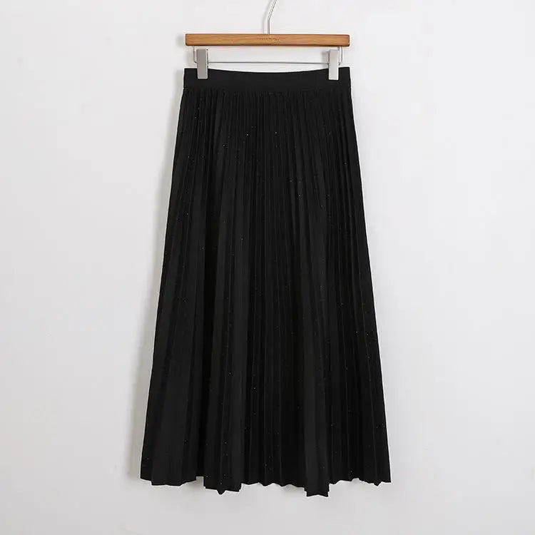 Autumn Winter French Vintage Solid Versatile A-line Long Skirts Women's 2024 Elegant High Waist Office Lady Pleated Skirt Simple