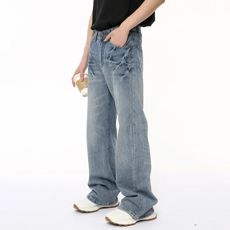 Niche Design Male Denim Pants Lightning Crack Casual Bottom Stright Wide Leg Loose Jeans Pockets Trend Summer 9C6389