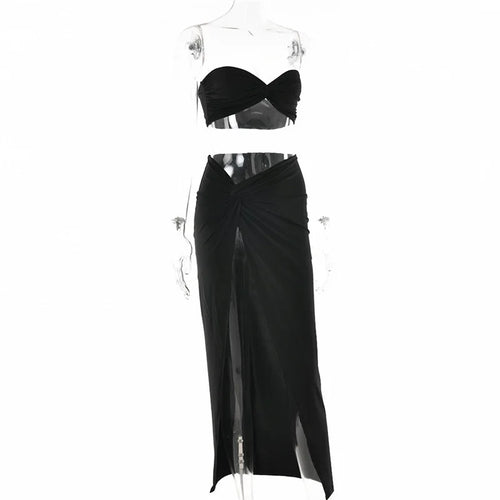Load image into Gallery viewer, Elegant Strapless Sexy Two Piece Set Women Sleeveless Crop Top And High Split Skirt Matching Sets Party Dress Sets
