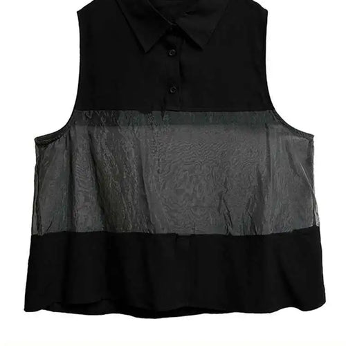 Load image into Gallery viewer, Women Black Mesh Perspective Big Size Elegant Blouse New Lapel Sleeveless Shirt Fashion Tide Spring Summer 2025 1DH9508
