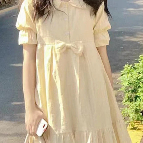 Load image into Gallery viewer, Sweet Kawaii Lolita Dress Women Preppy Style School Student Puff Sleeve Short Dresses Korean Style Summer Cute Kpop
