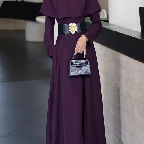 Load image into Gallery viewer, Solid Slimming Spliced Belt Temperament Dresses for Women Round Neck Long Sleeves Dress Female Fashion Clothing New
