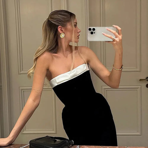 Load image into Gallery viewer, Off-shoulder Strapless Backless Sexy Maxi Dress For Women Patchwork Sleeveless High Waist Bodycon Split Long Dress
