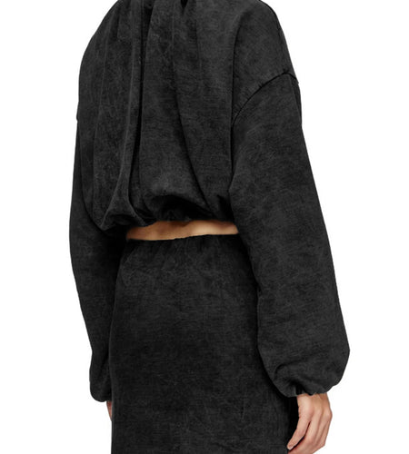 Solid Loose Spliced Folds Minimalist Sweatshirts for Women V Neck Long Sleeves Fashion Short Sweatshirt Female New