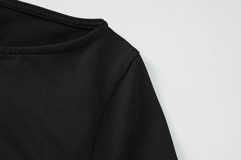 Patchwork Long Sleeve Sexy Mini Dress For Women Color Contrast High Waist A-line Club Party Sexy Puffy Dress Elegant