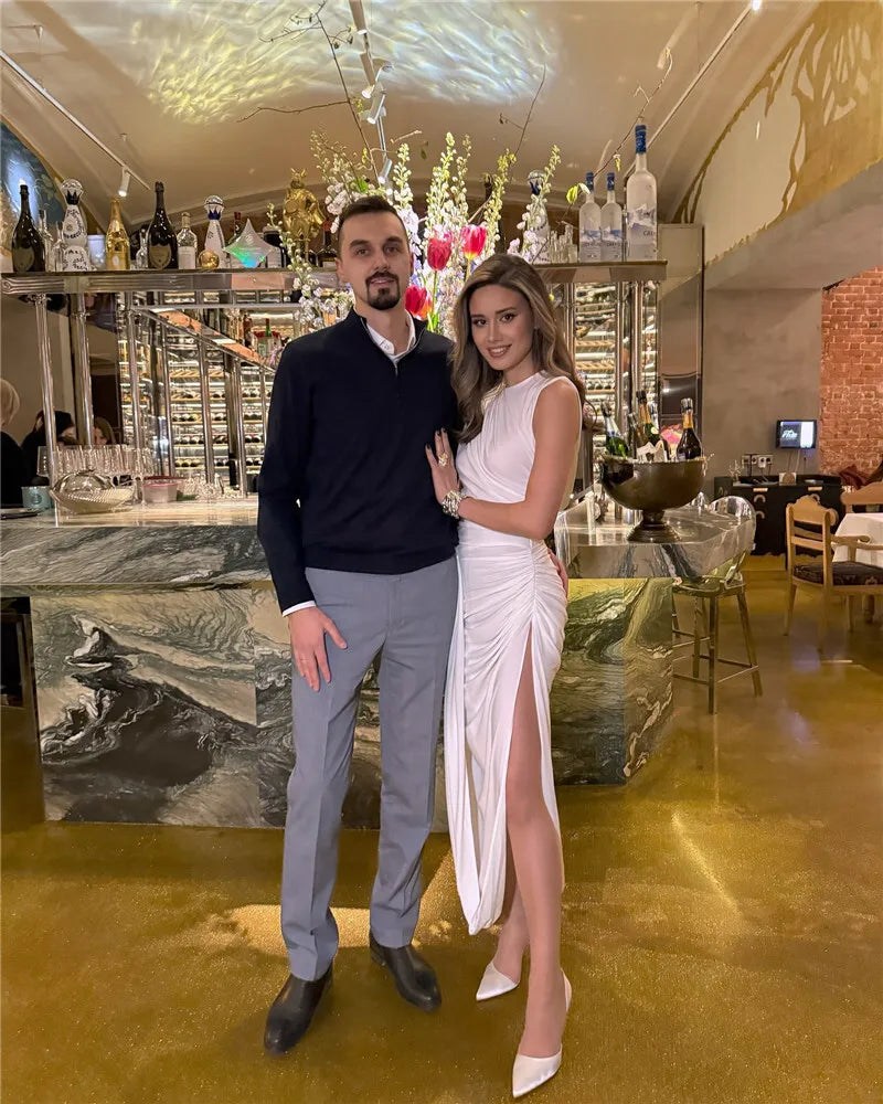 Hollow Out Draped Ruched Sexy Maxi Dress Women Gown Elegant Sleeveless Backless Thigh High Split Long Dress Clubwear