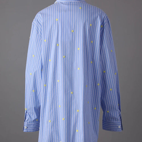 Load image into Gallery viewer, Women Blue Striped Dot Big Size Elegant Blouse New Lapel Long Sleeve Shirt Fashion Tide Spring Autumn 2025 CPG3310
