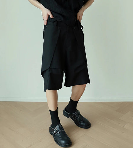 Niche Design Patchwork Shorts Men's Summer Straight Loose Casual Sports Knee Length Dark Style Male Solid Color 9C6000
