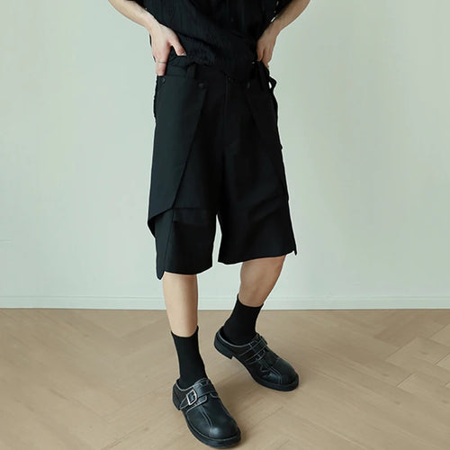 Load image into Gallery viewer, Niche Design Patchwork Shorts Men&#39;s Summer Straight Loose Casual Sports Knee Length Dark Style Male Solid Color 9C6000
