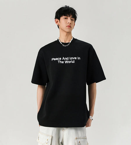 Male T-shirts Short Sleeve Embroidery Letter Printing Trendy Solid Color O-neck Stylish New Summer Men's Clothing 9W1937