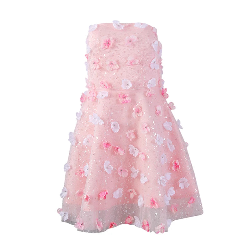 Women Three-dimensional Flower Rhinestones Mini Strapless Dress New Sleeveless Fashion Tide Spring Autumn 2025 CPG2978