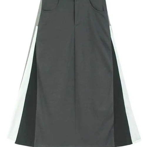 Load image into Gallery viewer, High Elastic Waist Gray Color-block Long A-line Casual Half-body Skirt Women Fashion Tide New Spring Autumn 2025 1DH8094
