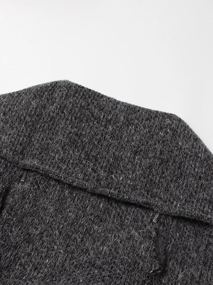 Zipper Off Shoulder Sweater For Women Turtleneck Long Sleeve Solid Knitting Minimalist Sweaters Female Clothing