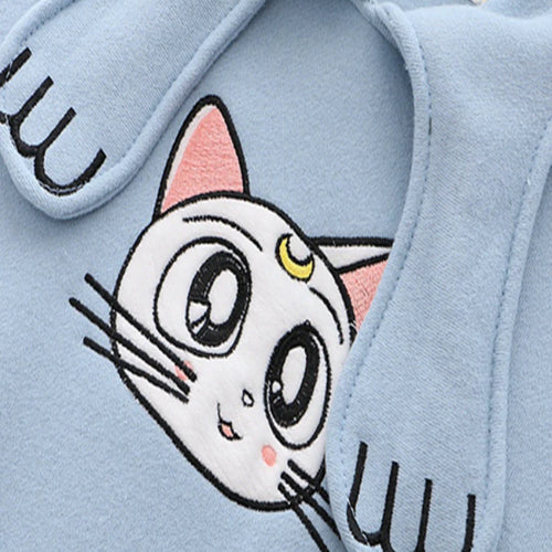 Load image into Gallery viewer, Women&#39;s Hoodies Sweatshirt With Ears On Hood Cat Embroidery Cute Harajuku Fleece Hoodie Hooded Clothes Pullovers
