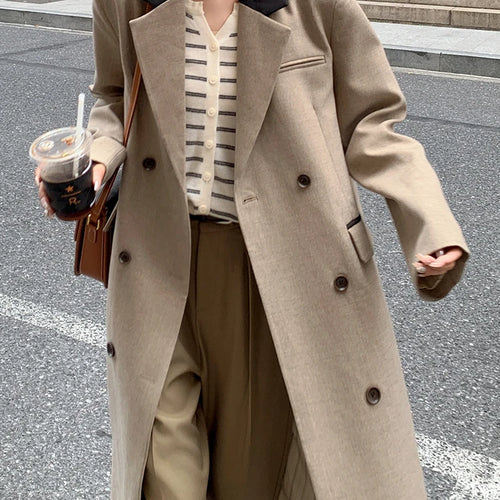 Load image into Gallery viewer, Women Khaki Double Breasted Big Size Long Blazer New Lapel Long Sleeve Jacket Fashion Tide Spring Autumn 2025 1DH9719
