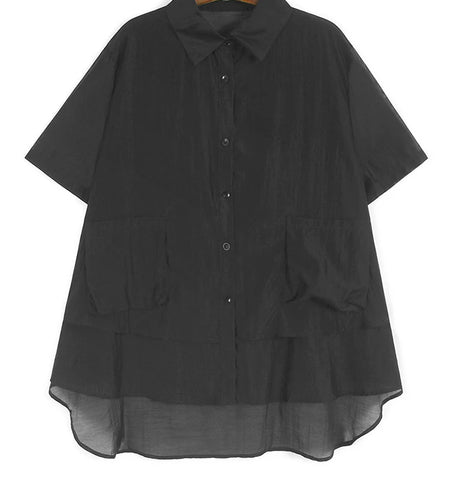 Black Irregular Thin Shirt Wide Leg Shorts Two Piece Suit New Lapel Short Sleeve Women Fashion Spring Summer 2025 1DJ1434