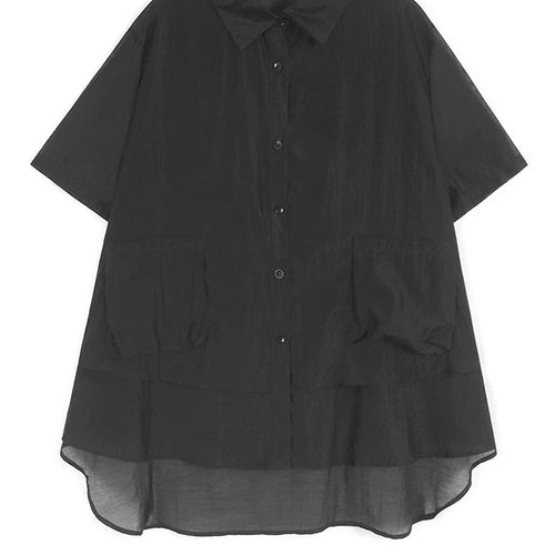 Load image into Gallery viewer, Black Irregular Thin Shirt Wide Leg Shorts Two Piece Suit New Lapel Short Sleeve Women Fashion Spring Summer 2025 1DJ1434
