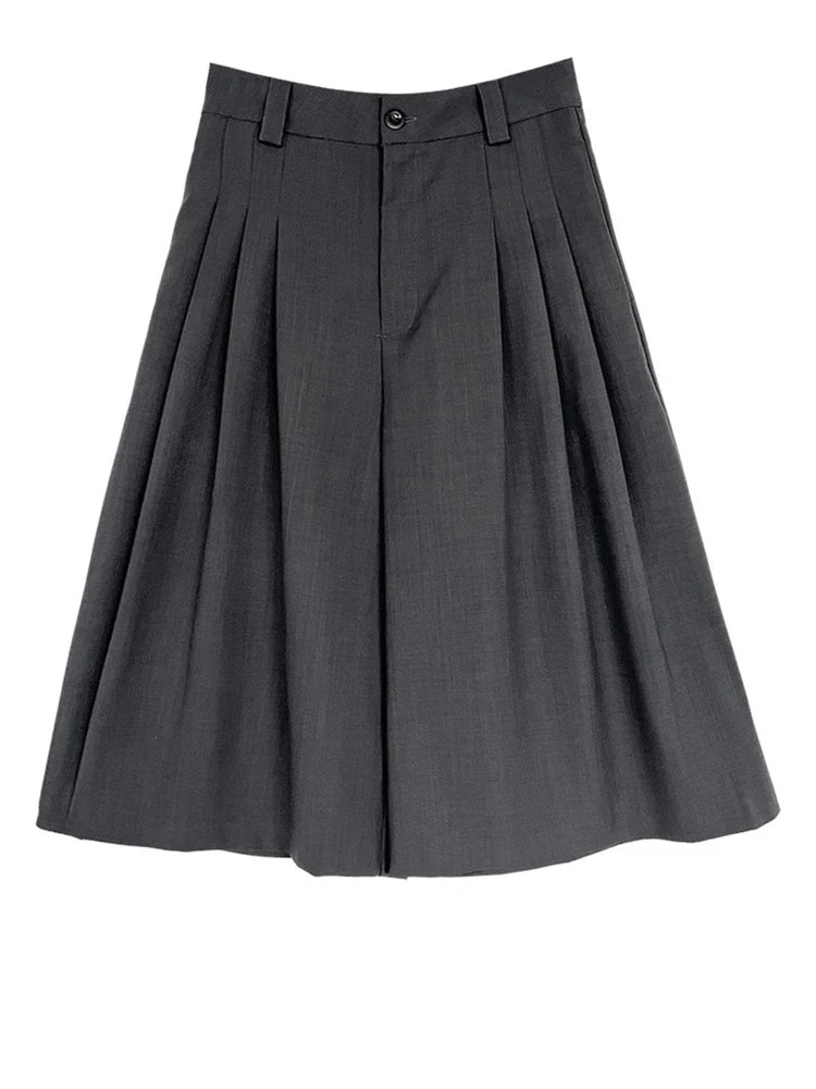 High Waist Gray Brief Pleated Wide Leg Calf-Length Pants New Trousers Women Fashion Tide Spring Autumn 2025 1DJ0997