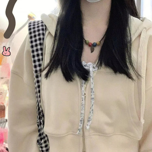 Load image into Gallery viewer, Women Hoodie Autumn Retro Solid Collar Zip Up Oversize Weatshirt Harajuku Korean Long Sleeve Hooded Sweatshirt
