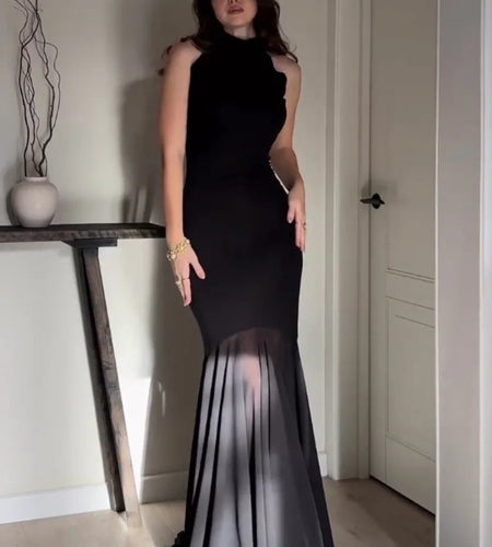 Elegant Sleeveless Bodycon Mesh Party Club Evening Dress For Women 2025 Solid Color New Slim Female Long Vestidos