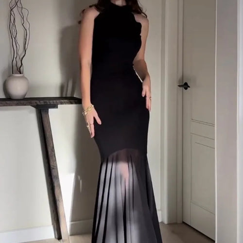 Load image into Gallery viewer, Elegant Sleeveless Bodycon Mesh Party Club Evening Dress For Women 2025 Solid Color New Slim Female Long Vestidos
