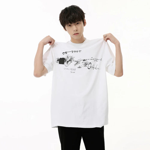 Load image into Gallery viewer, Korean Style Men&#39;s Tees Letter Graffiti Printing Tops Round Neck Short Sleeve Male T-shirts Fashion Summer 9C6823
