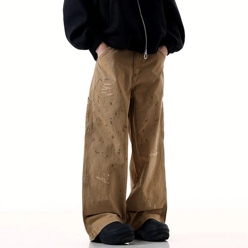 Load image into Gallery viewer, Men's Jeans New American Style Splashed Ink Denim Pants Male Solid Color Straight Wide Leg Trendy Male Trousers 9W1949
