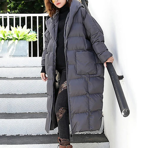Load image into Gallery viewer, Big Size Long Hooded Cotton-padded Coat Long Sleeve Loose Fit Women Parkas Fashion Tide New Autumn Winter 2025 JD1210
