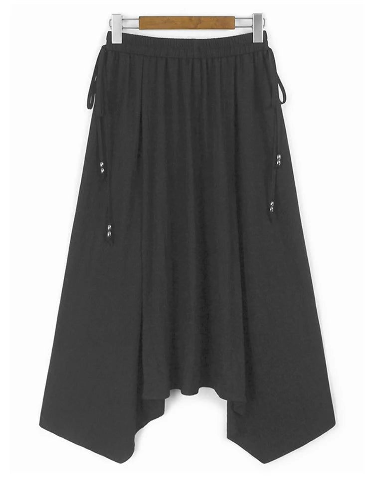 High Elastic Waist Gray Drawstring Irregular Hem A-line Half-body Skirt Women Fashion Tide New Spring Autumn 2025 1DJ0662