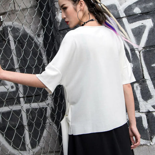 Load image into Gallery viewer, Women White Irregular Bandage Big Size T-shirt New Round Neck Short Sleeve Fashion Tide Spring Summer 2025  1DJ1767
