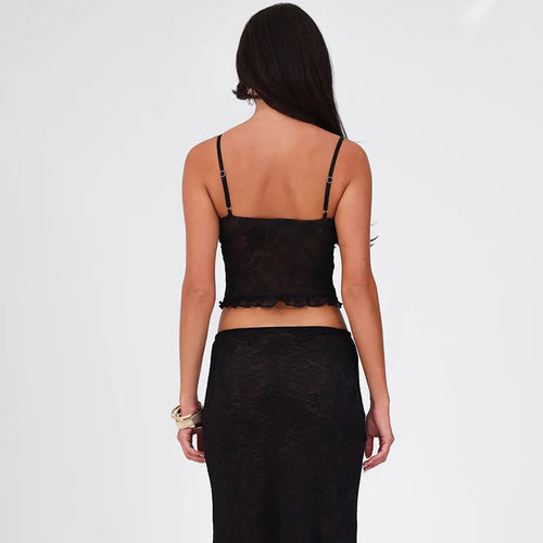 Load image into Gallery viewer, Lace Sexy Two Piece Sets Women Spaghetti Strap Sleeveless Crop Tops And Long Skirt Matching Sets Elegant Club Sets

