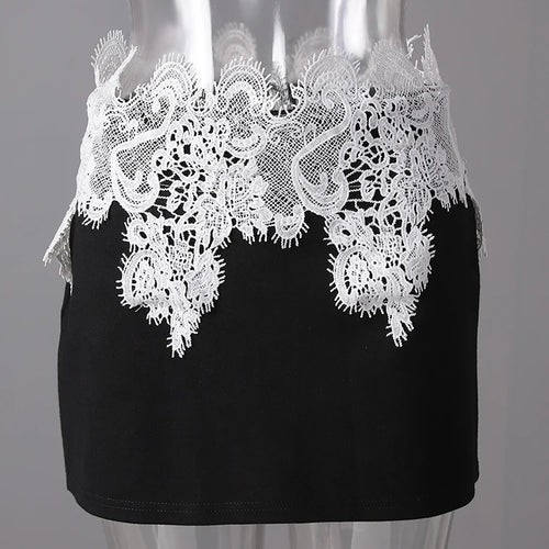 Load image into Gallery viewer, High Waist Black Lace Irregular Color-block Mini Half-body Skirt Women Fashion Tide New Spring Summer 2025 CPG3155

