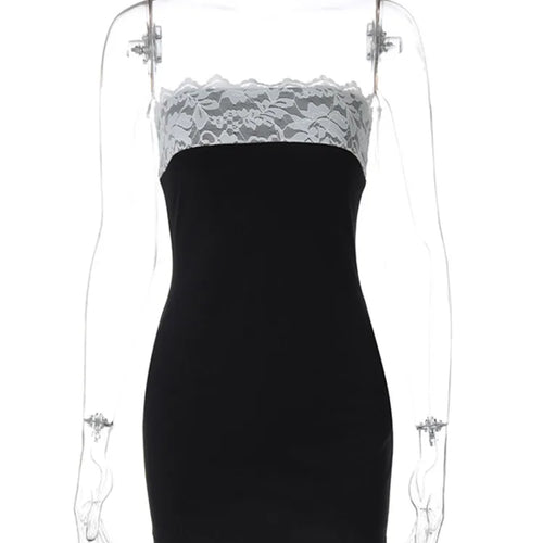 Load image into Gallery viewer, Lace Strapless Sexy Mini Dress For Women Robe Patchwork Off-shoulder Sleeveless Backless High Waist Bodycon Club Dress
