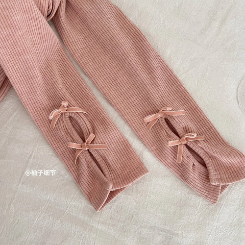 Load image into Gallery viewer, Spring Autumn New Pink Temperament Long Sleeved Knitted Mini Dress Women V Neck Pleated Sexy Wrap Hip Bow Short Dress Simplicity
