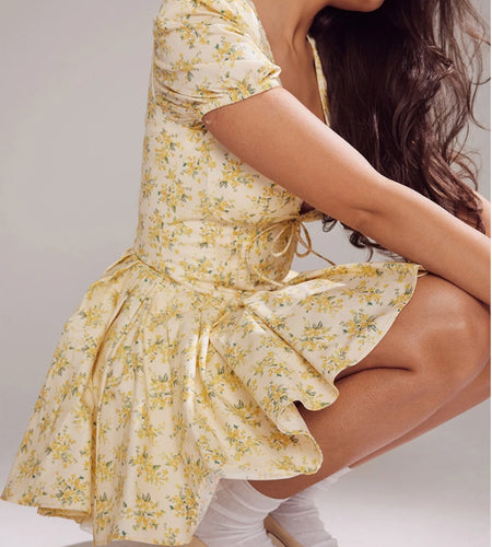 Fashion Summer Dresses 2024 Sexy V Neck Puff Sleeve Tulle Dress Fluffy Print Holiday Party Dress Casual A Line Dress