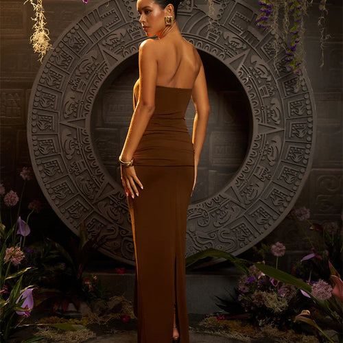 Load image into Gallery viewer, Hollow Out Backless Sexy Maxi Dress Women Gown Summer New Off-shoulder Strapless Sleeveless Ruched Club Long Dress
