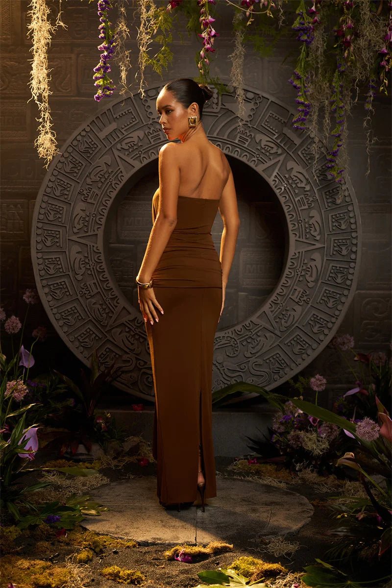 Hollow Out Backless Sexy Maxi Dress Women Gown Summer New Off-shoulder Strapless Sleeveless Ruched Club Long Dress