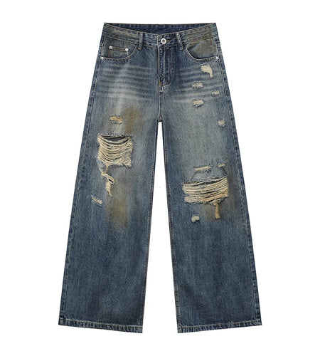 Summer Men's Jeans New American Style Distressed Trend Hole Design Fashion Casual Straight Male Botooms Leg Worn-out 9W1680