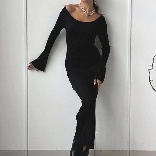 Load image into Gallery viewer, Elegant Slash Neck Long Sleeve Solid Sexy Bodycon Maxi Prom Dress Fall Women Y2K Clothes Birthday Party Festival
