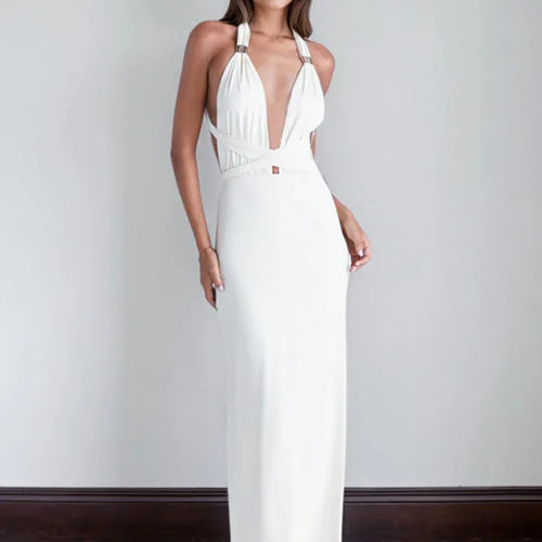 Load image into Gallery viewer, Halter Deep V Neck Sexy Maxi Dress For Women Fashion Solid Sleeveless Backless Lace-up Club Party Long Dress Vestido
