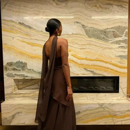 Load image into Gallery viewer, Elegant Strapless Sexy Maxi Dress For Women Gown With Scarf Off-shoulder Sleeveless Backless Split Beach Long Dress
