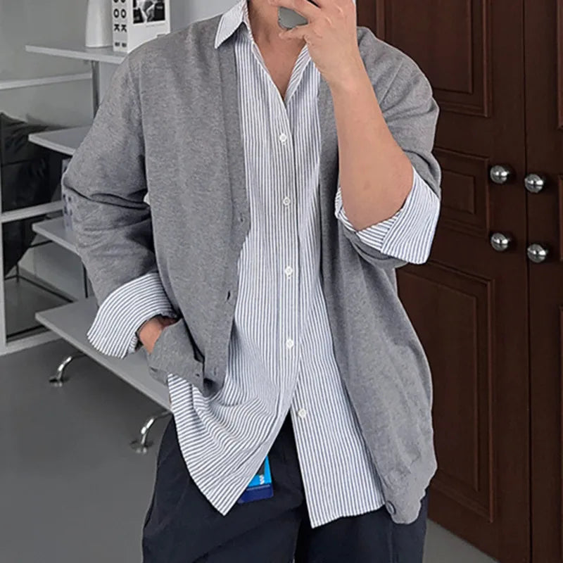 Men's Swearter New Korean Style Knitted V-neck Buttoned Sweaters Cardigan Loose Spring Single Breasted Male Top 9W1819